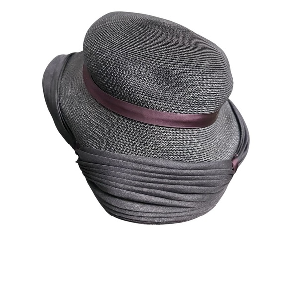 Vintage 1950s Navy Blue Woven Straw Hat Ribbon Detail OS - Picture 2 of 7